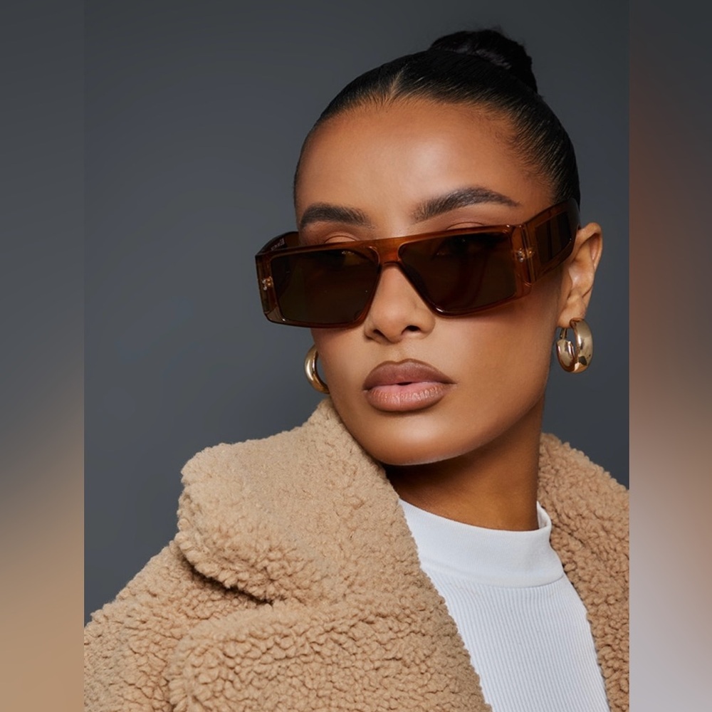 PrettyLittleThing Toffee Flat Top Transparent Rectangular Sunglasses
